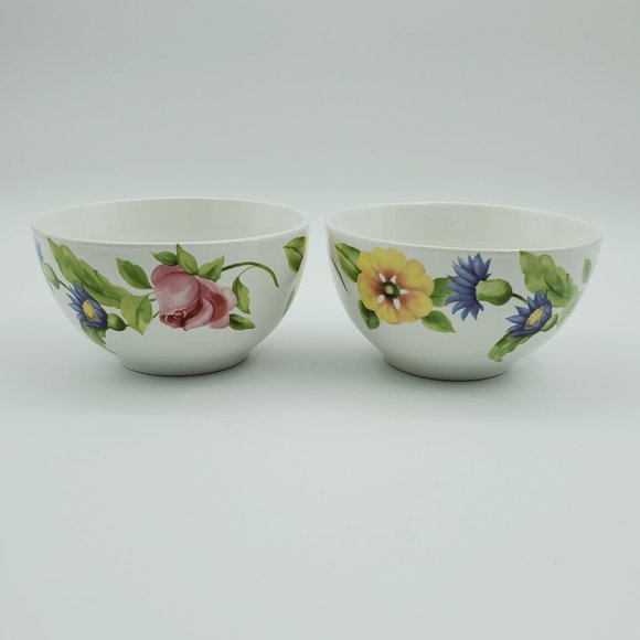 Pfaltzgraff Emma Soup Cereal Bowls Floral Yellow Pink Purple Flowers on White - Picture 1 of 6